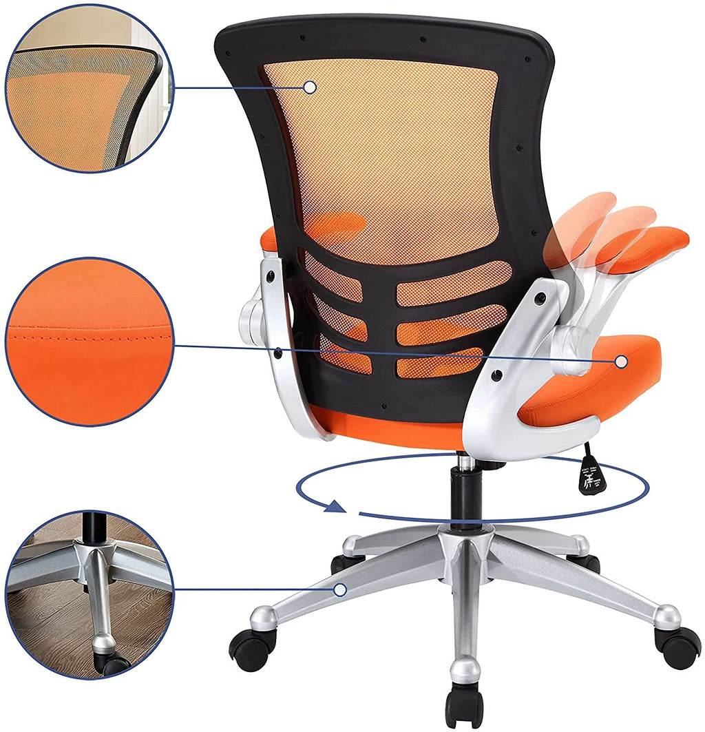 Modway EEI-210-ORA Attainment Mesh Back and Vinyl Seat Modern Office Chair in Orange 26.5"L x 26.5"W x 39.5-43.5"H
