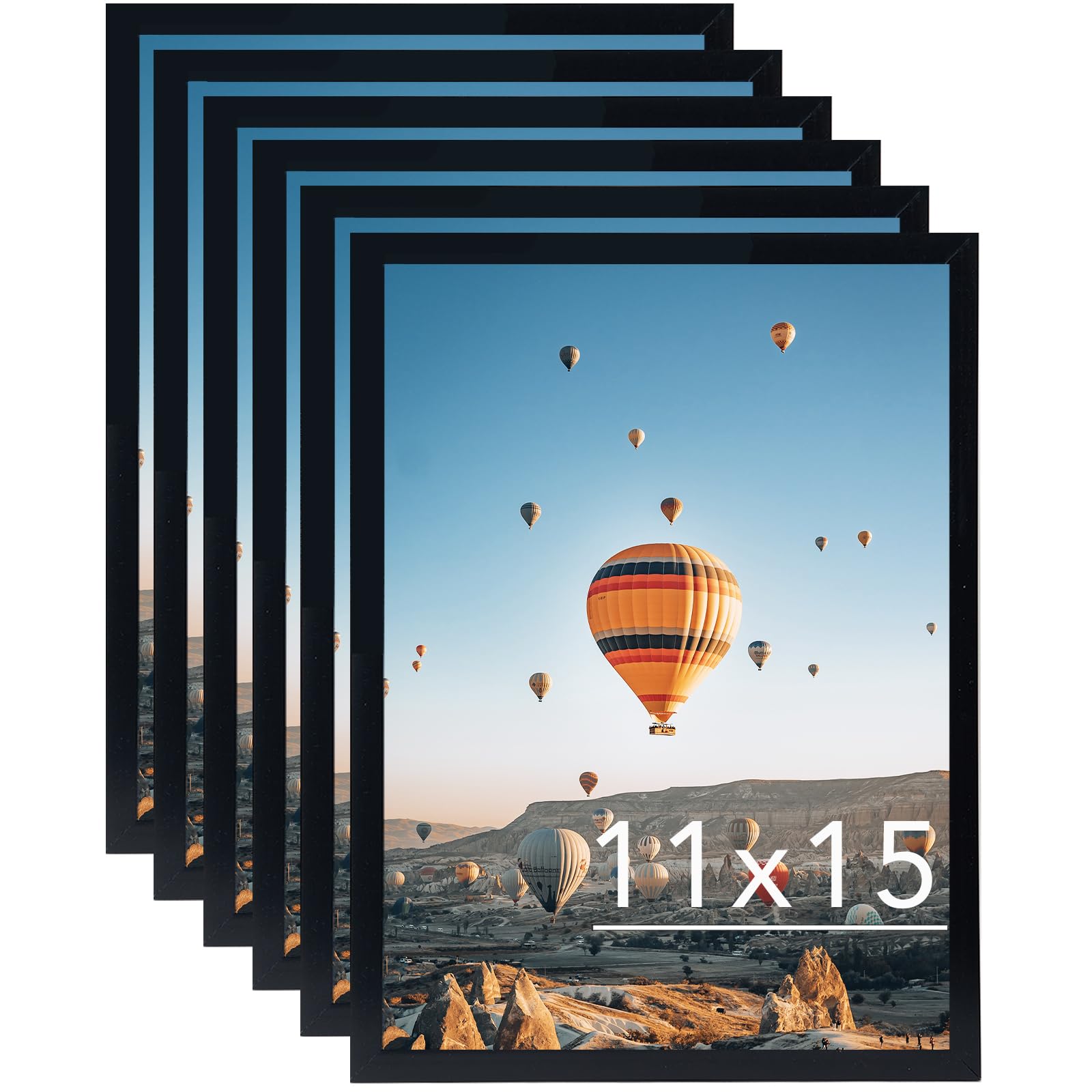JCJMY 11x15 Black Picture Frame Set of 6, Horizontal and Vertical Formats for Wall Hanging, 11 x 15 Wall Gallery Poster Photo Fr