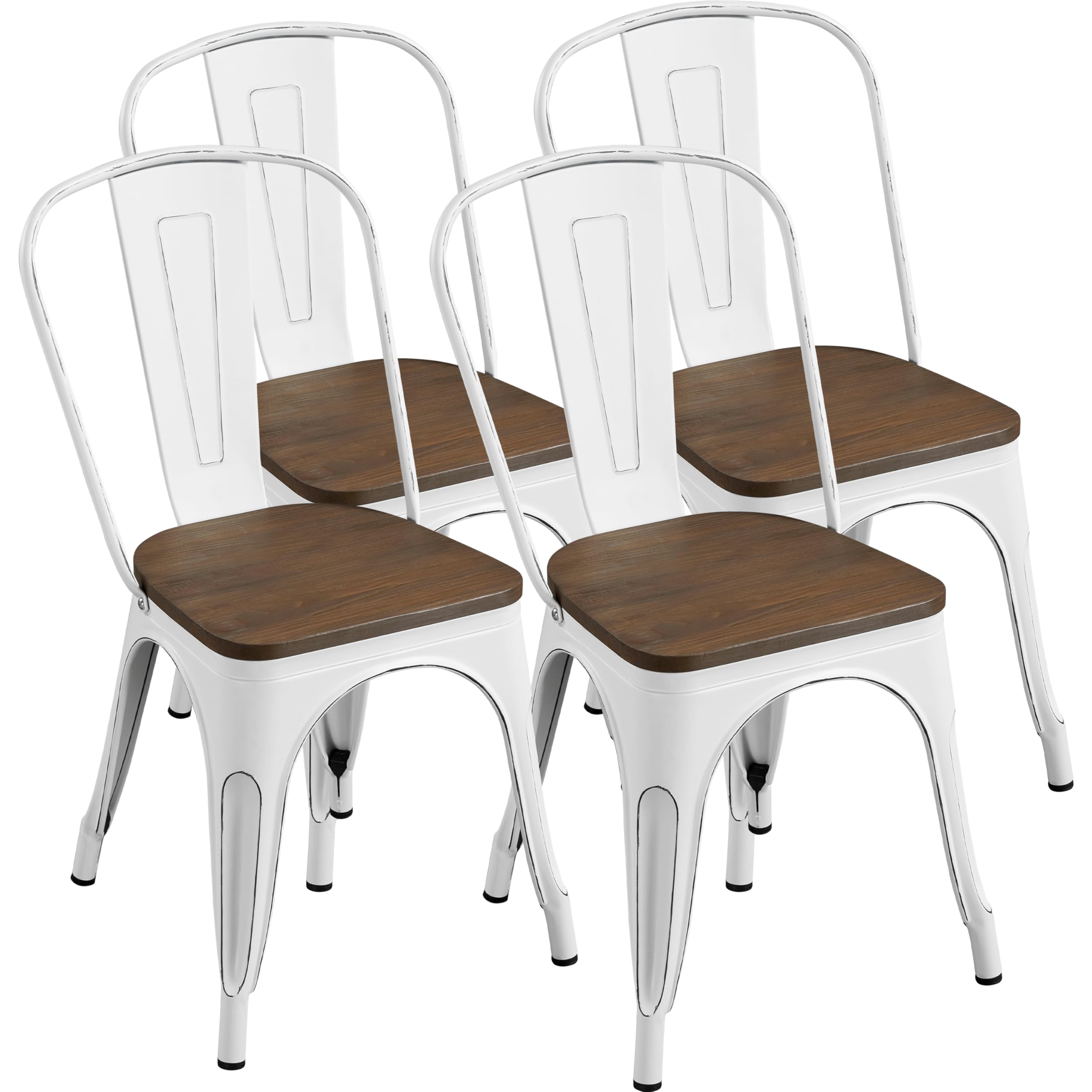 Yaheetech Metal Dining Chairs with Wood Seat/Top Stackable Side Chairs Kitchen Chairs with Back Indoor-Outdoor Classic/Chic/Indu
