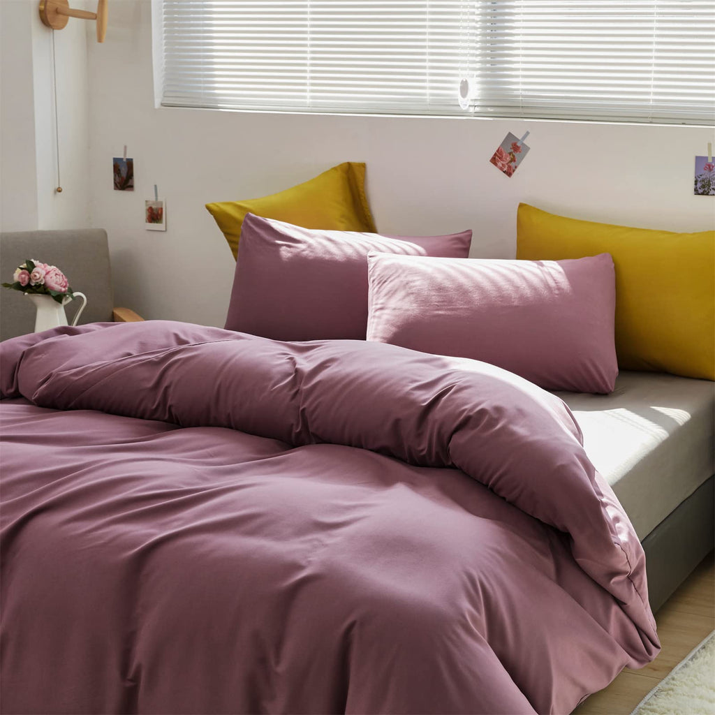 Clothknow Purple Comforter Set California King 3Pcs Dusty Purple Bedding Comforter Sets Pale Mauve Comforter Soft Purple Comfort