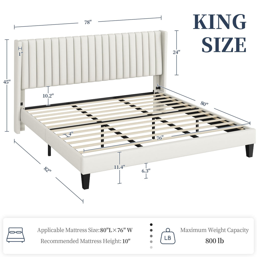 Yaheetech King Bed Frame Upholstered Platform Bed With Fabric Headboard, Wing Edge Design/Non-Slip And Noise-Free/Wooden Slats Support/No Box Spring Needed/Easy Assembly, Dark Gray King Bed
