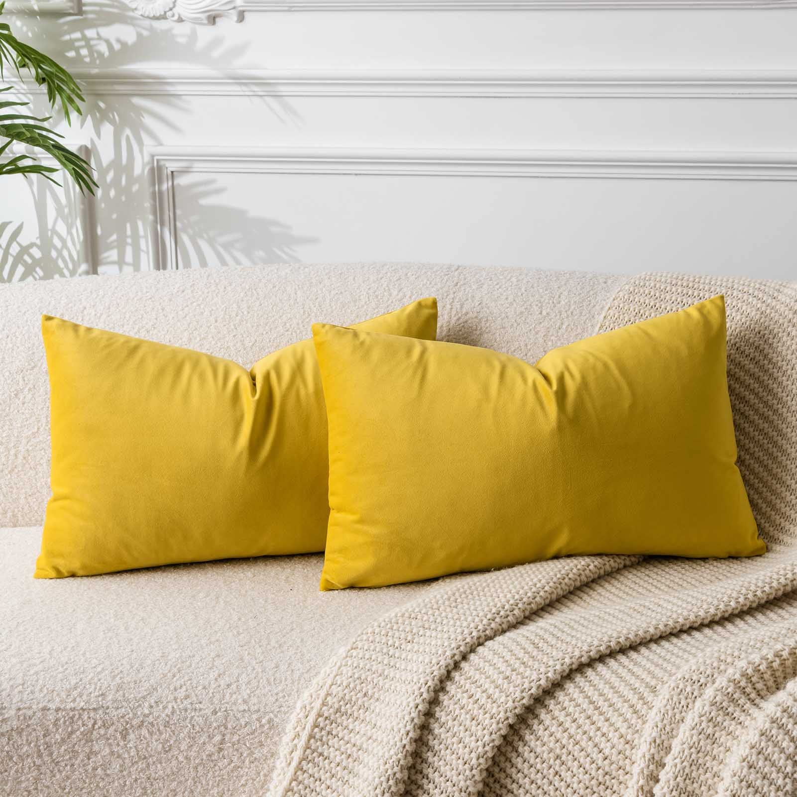 Juspurbet Yellow Lumbar Velvet Throw Pillow Covers 12X20 Inch Set Of 2 For Living Room Couch Sofa Bedroom Decorative Rectangle S