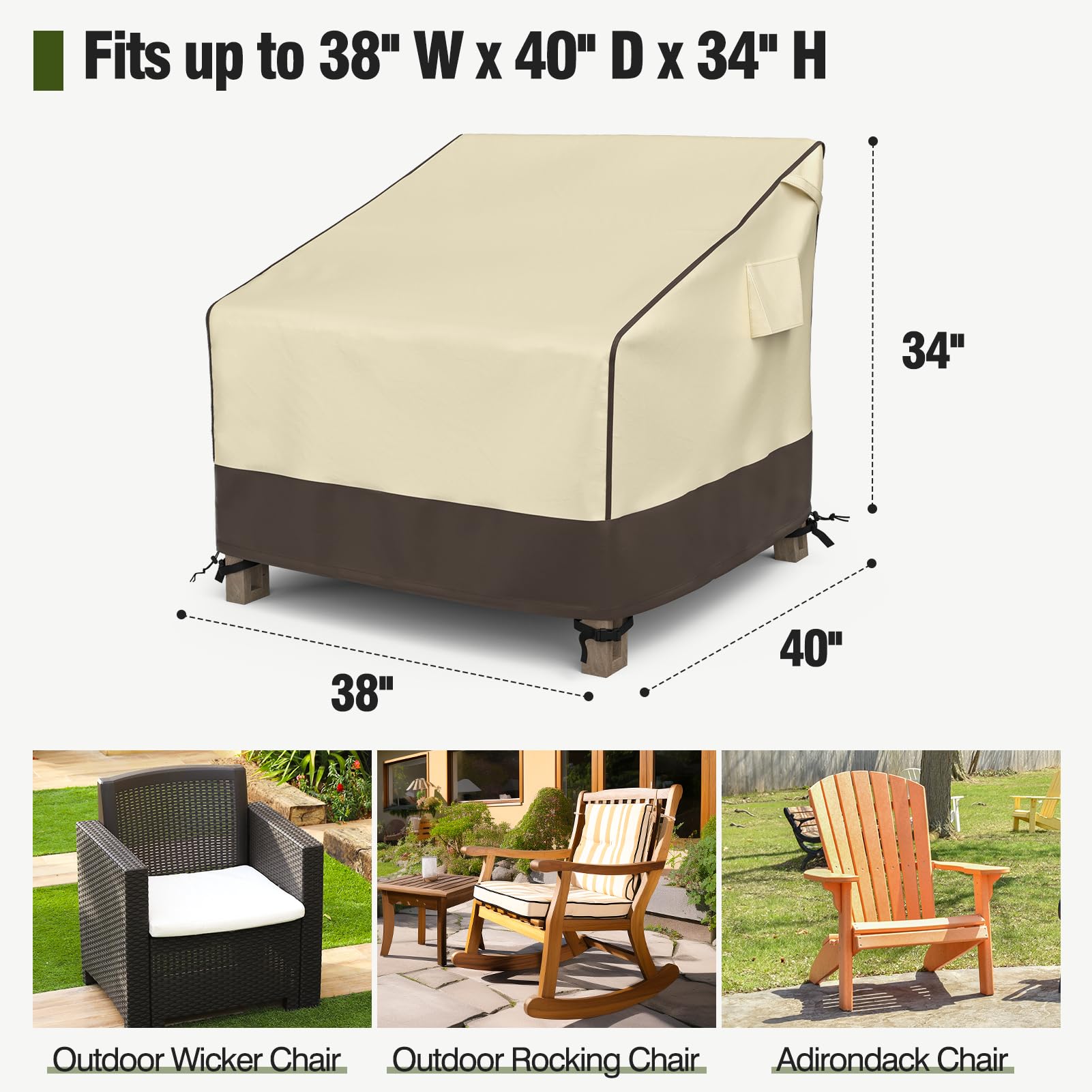 Mr. Cover Patio Chair Covers Waterproof, Outdoor Furniture Covers For Rocking & Adirondack Chairs, Fits Up To 38'W X 40'D X 34'H, Moisture-Proof & Uv-Protection, Brown & Khaki, 2 Pack