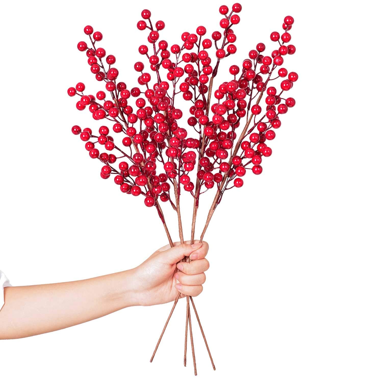 Lvydec 4 Pack Artificial Red Berry Stems - 20 Inch Christmas Holly Berry Branches for Holiday Home Decor and Crafts