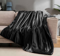 Vonty Satin Throw Blanket Black Satin Blankets 50X60 Inches(With Small Flowers), Cooling & Silky Throw Blanket Wrinkle-Free Cabl