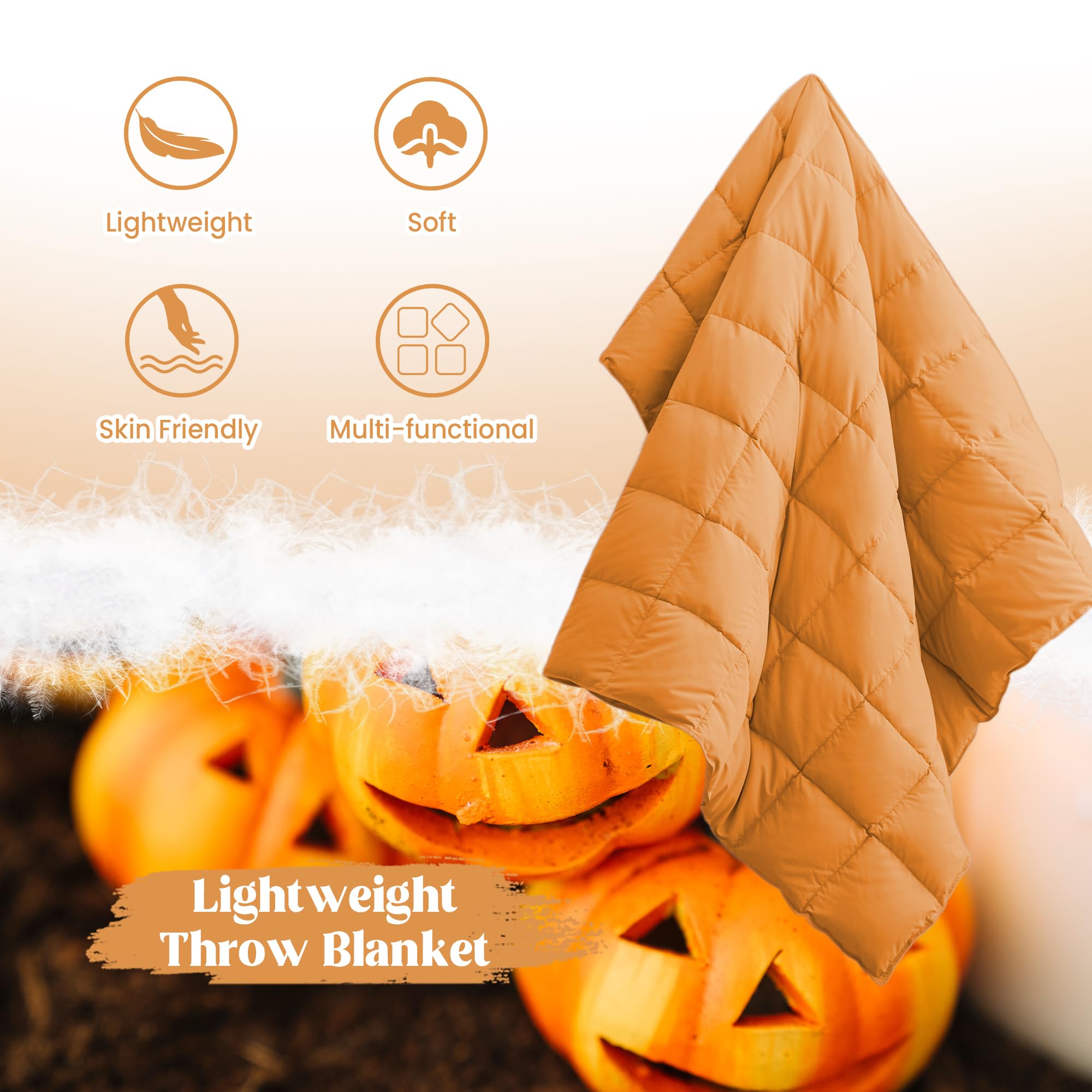 Puredown Soft Feather Down Throw Blanket Lightweight Packable Couch Throw For Indoor And Outdoor Use, 50''X70'', Orange