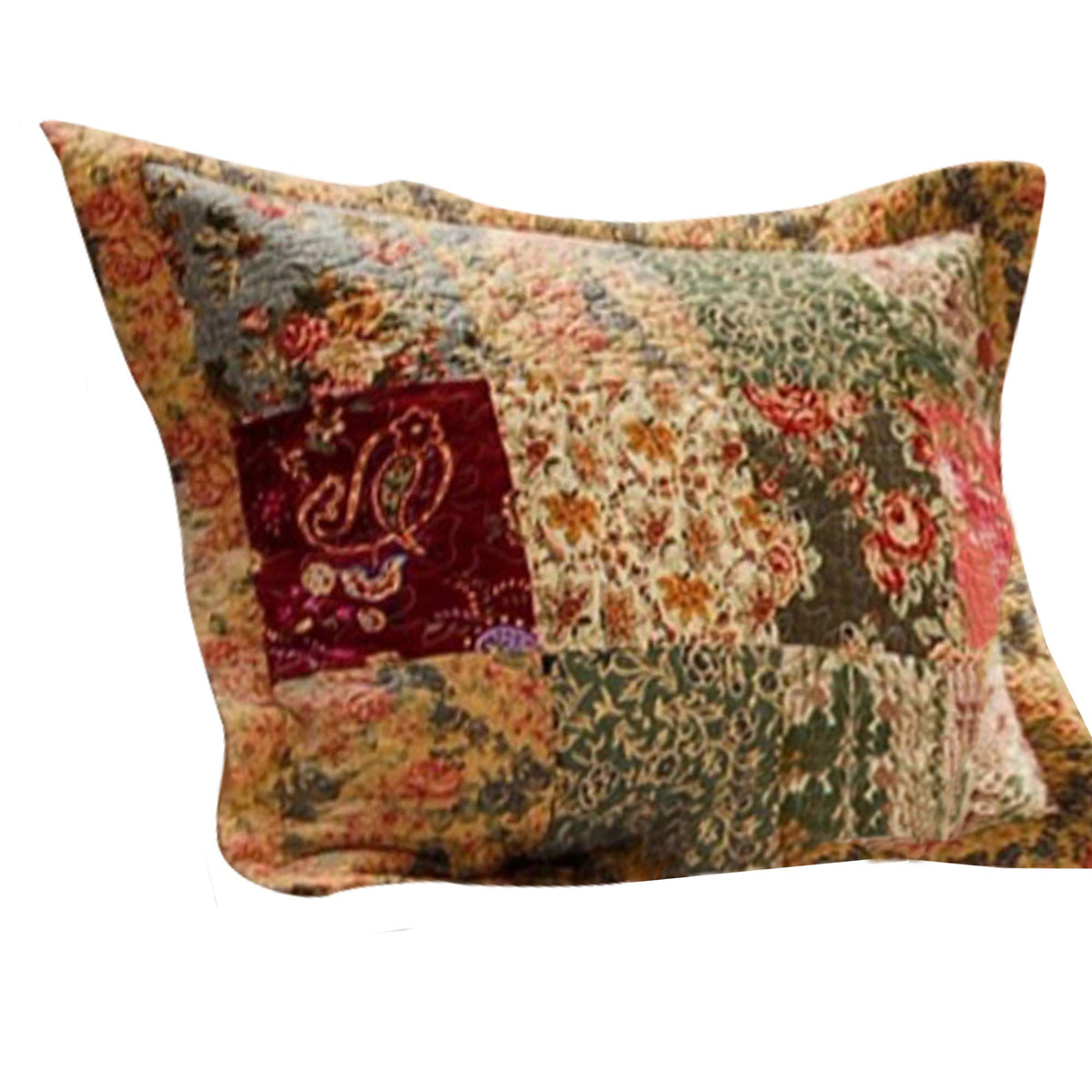 Benjara Kamet Fabric Standard Size Sham With Floral Prints And Paisleys, Multicolor