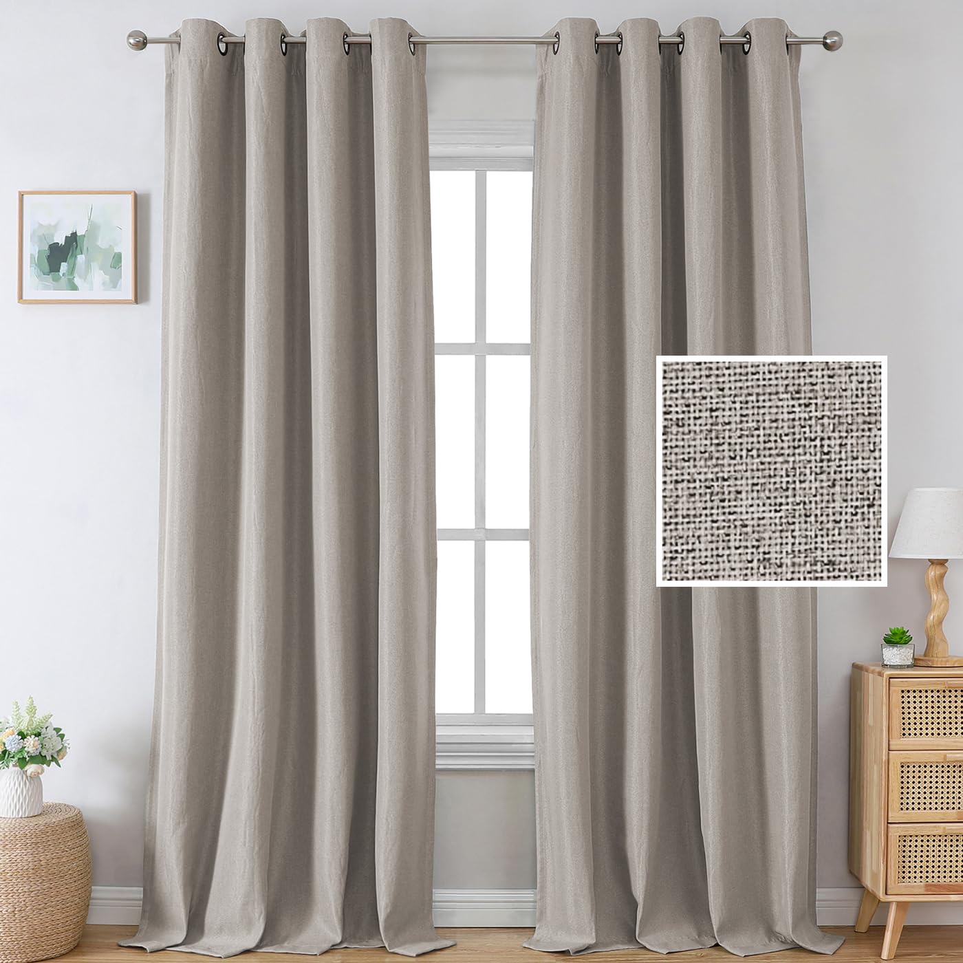 H.Versailtex Linen Blackout Curtains 108 Inches Long For Bedroom/Living Room Thermal Insulated Grommet Curtain Drapes Primitive
