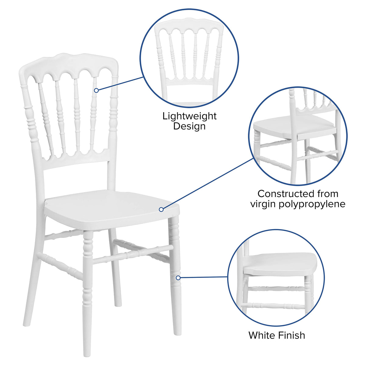 Flash Furniture HERCULES Series White Resin Stacking Napoleon Chair