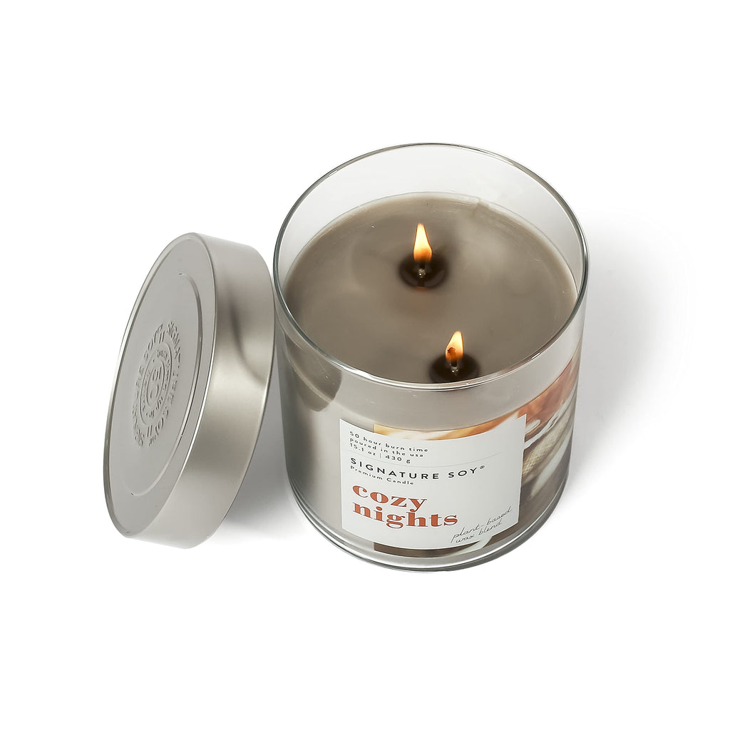 Signature Soy Cozy Nights Scented Candle Large Jar Plant-Based Soy Blend 4" L x 4" W