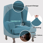 Turquoize Wingback Chair Covers 2 Piece Wing Chair Slipcover Stretch Slipcovers For Wingback Chairs Wing Chair Cover Spandex Jacquard Fabric With Elastic Bottom Non-Slip Furniture Cover, Storm Blue