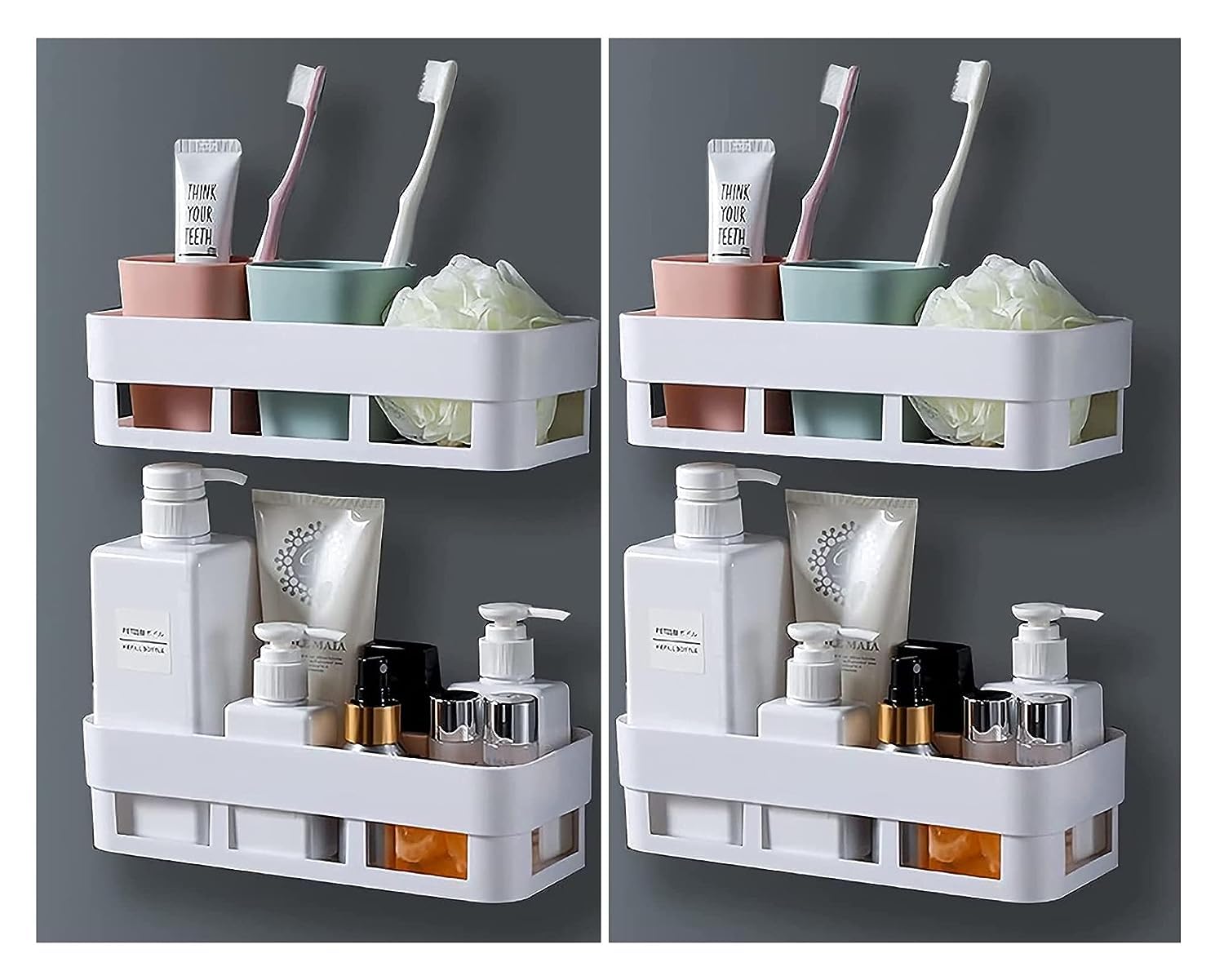 Estervig Pack Of 4 Wall Mount Bathroom Organiser Rack Without Drilling  Multipurpose Bathroom Storage Shelf, Self Adhesive Bath