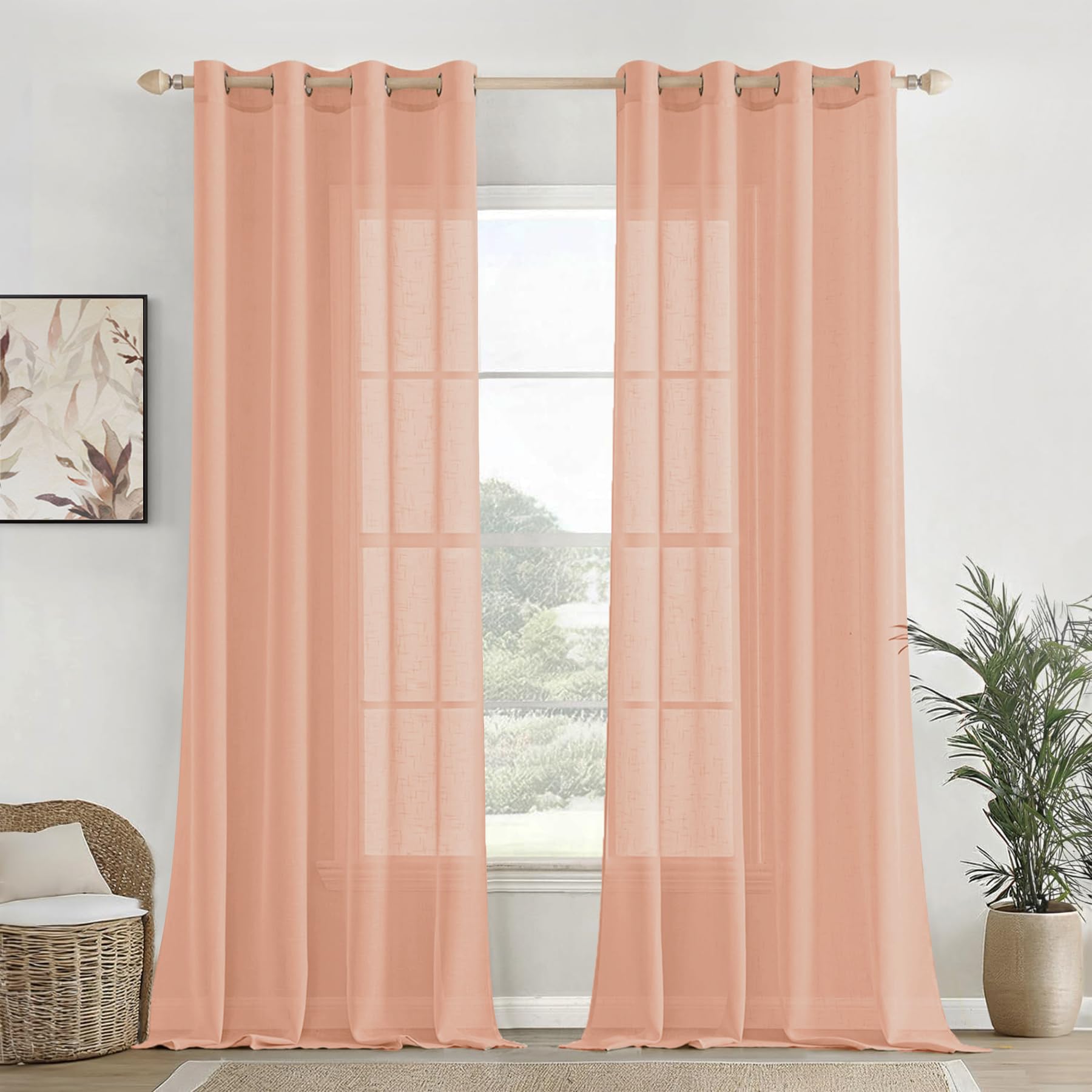 Homemonde Sheer Curtains 9 Feet Long Pack Of 6  Light Filtering Transparent Long Door Curtain With Top Eyelets  (Peach  108 I