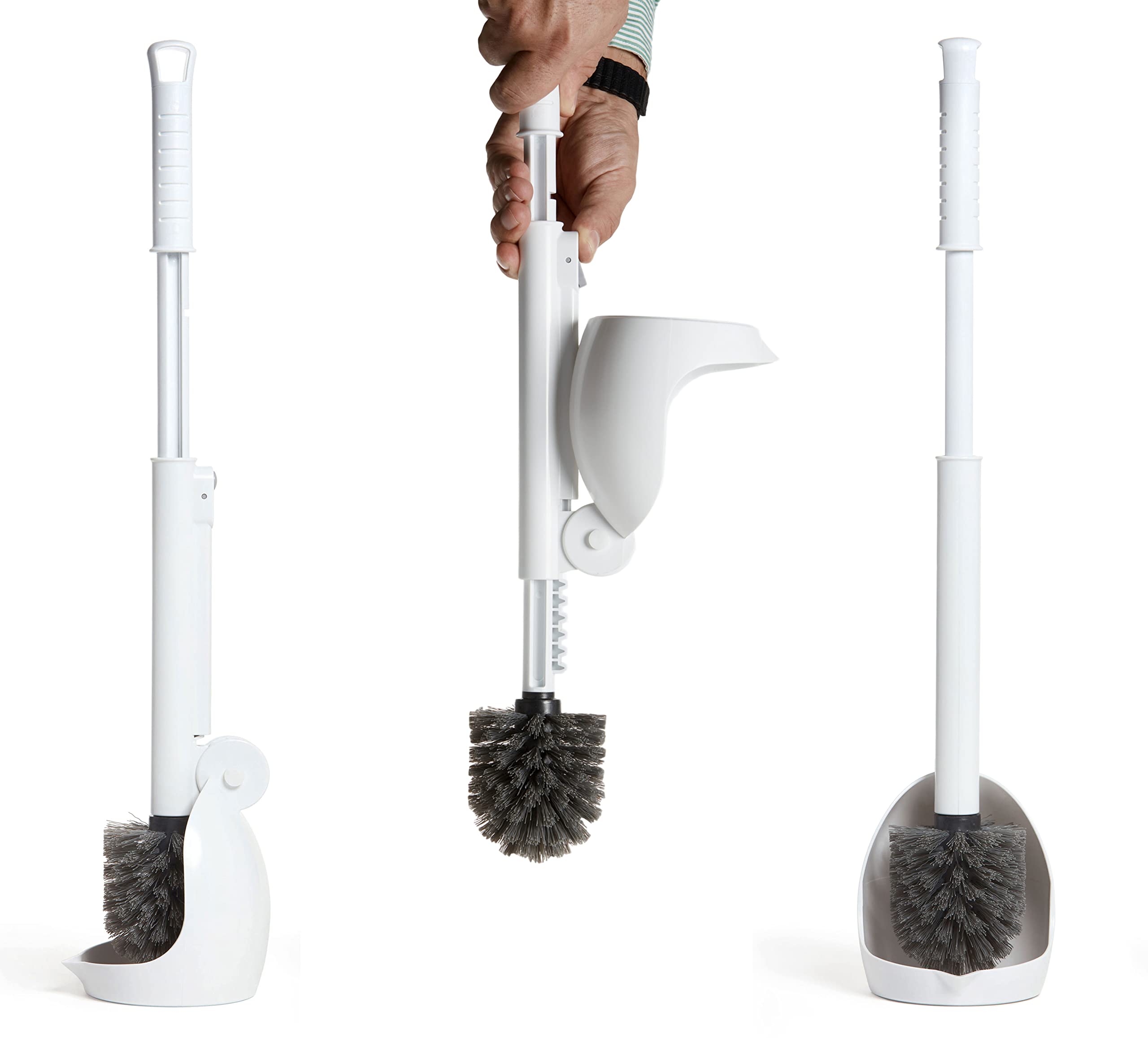 ELYPRO Drip-Free Toilet Brush with Holder - Hygienic White Bathroom Bowl Cleaner, Portable Scrubber with Unique No-Drip Caddy, I