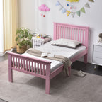 Twin Solid Wood Platform Bed with Headboard/Pine Twin Bed (Pink)