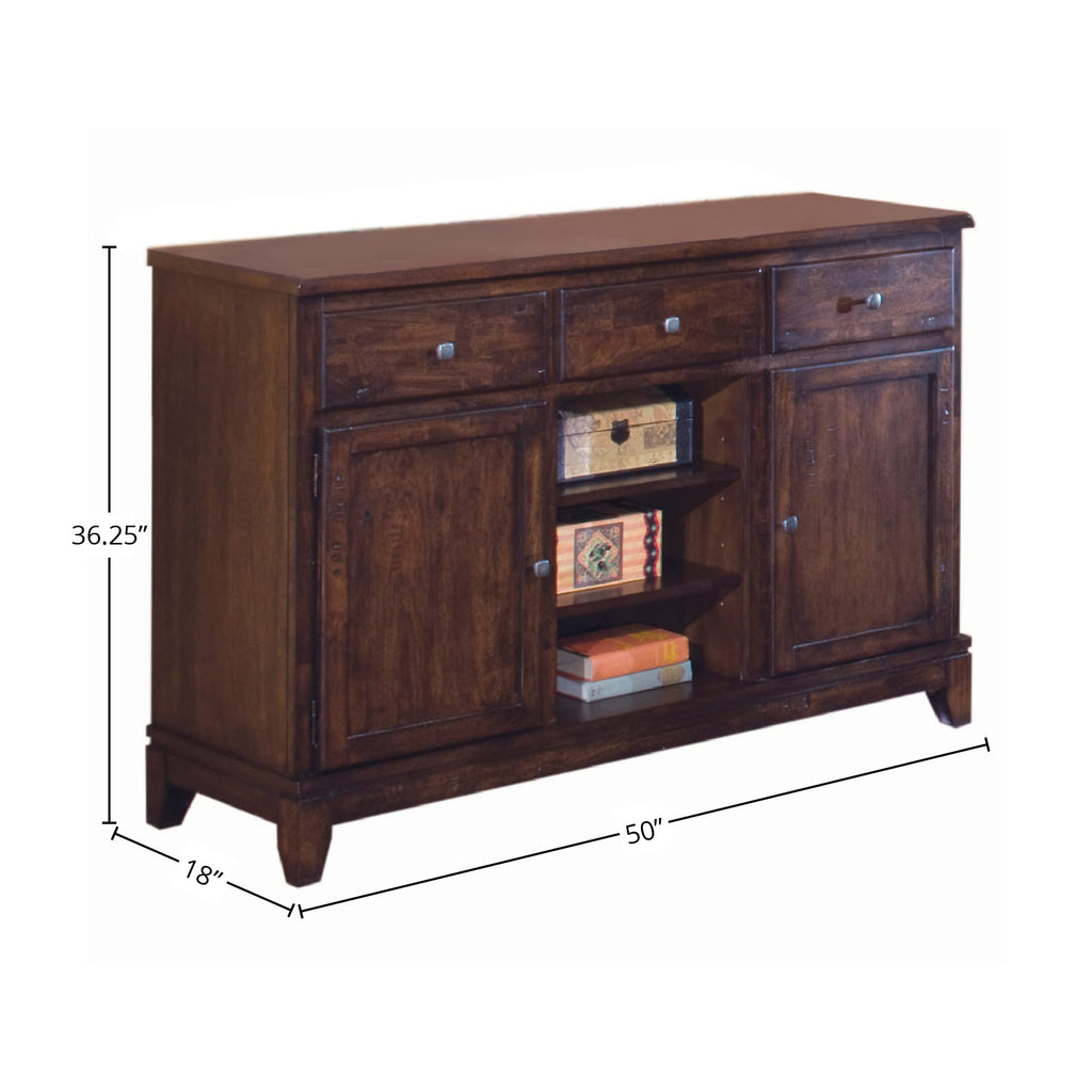 Imagio Home by Intercon Kona 50" Server with 2 Cabinets, 3 Shelves, and 3 Drawers, Raisin Sideboard
