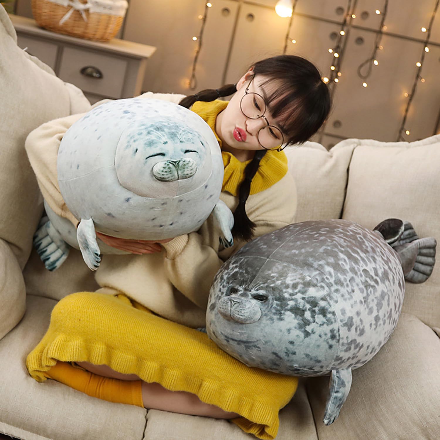 EHOTONG Chubby Seal Plush Pillow, Soft Stuffed Animal Toy, Large 24", White, Model Giaball008