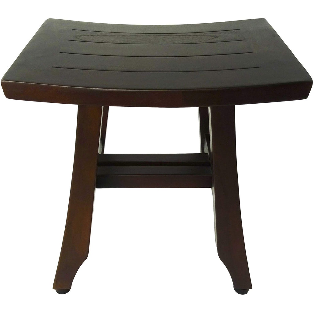 HomeRoots Dark Brown Compact Teak Corner Shower/Outdoor Bench in Brown Finish