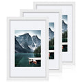 Hongkee 8x12 White Picture Frames set of 3, Made of Wooden and Glass Photo frame - Displays 6x8 Picture with Mat or 8 x 12 Poste