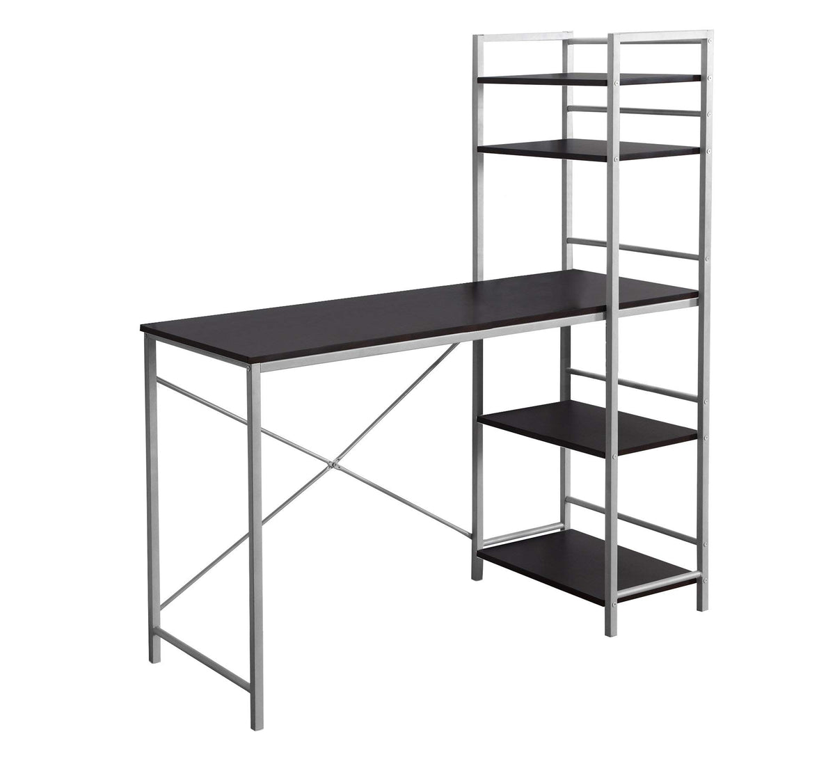 Monarch Specialties Study Workstation With 4 Bookshelveshome & Office Computer Desk With 4 Tier, 48 Inch , Cappuccino