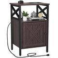 End Table with Charging Station, Side Table with Power Outlet & USB Ports, Nightstand with 2 Tiers Storage Space and Storage Cab