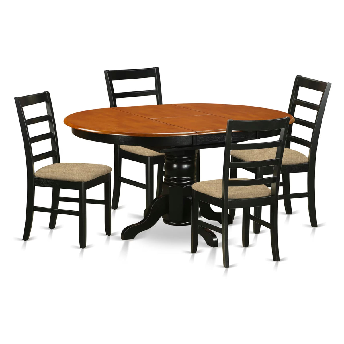 East West Furniture AVPF5-BCH-C 5 Piece Dining Table Set for 4 Includes an Oval Kitchen Table with Butterfly Leaf and 4 Linen Fabric Kitchen Dining Chairs, 42x60 Inch, Black & Cherry