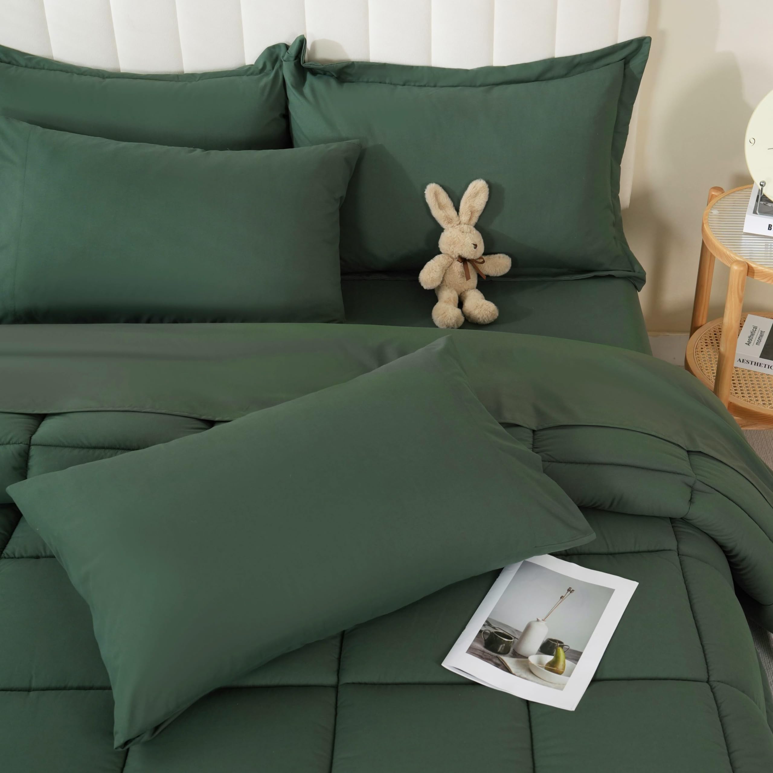 DOWNCOOL Full Size Comforter Sets, 7Pcs Full Size Bedding Sets Sage Green, All Season Down Alternative Bedding Comforter Sets wi