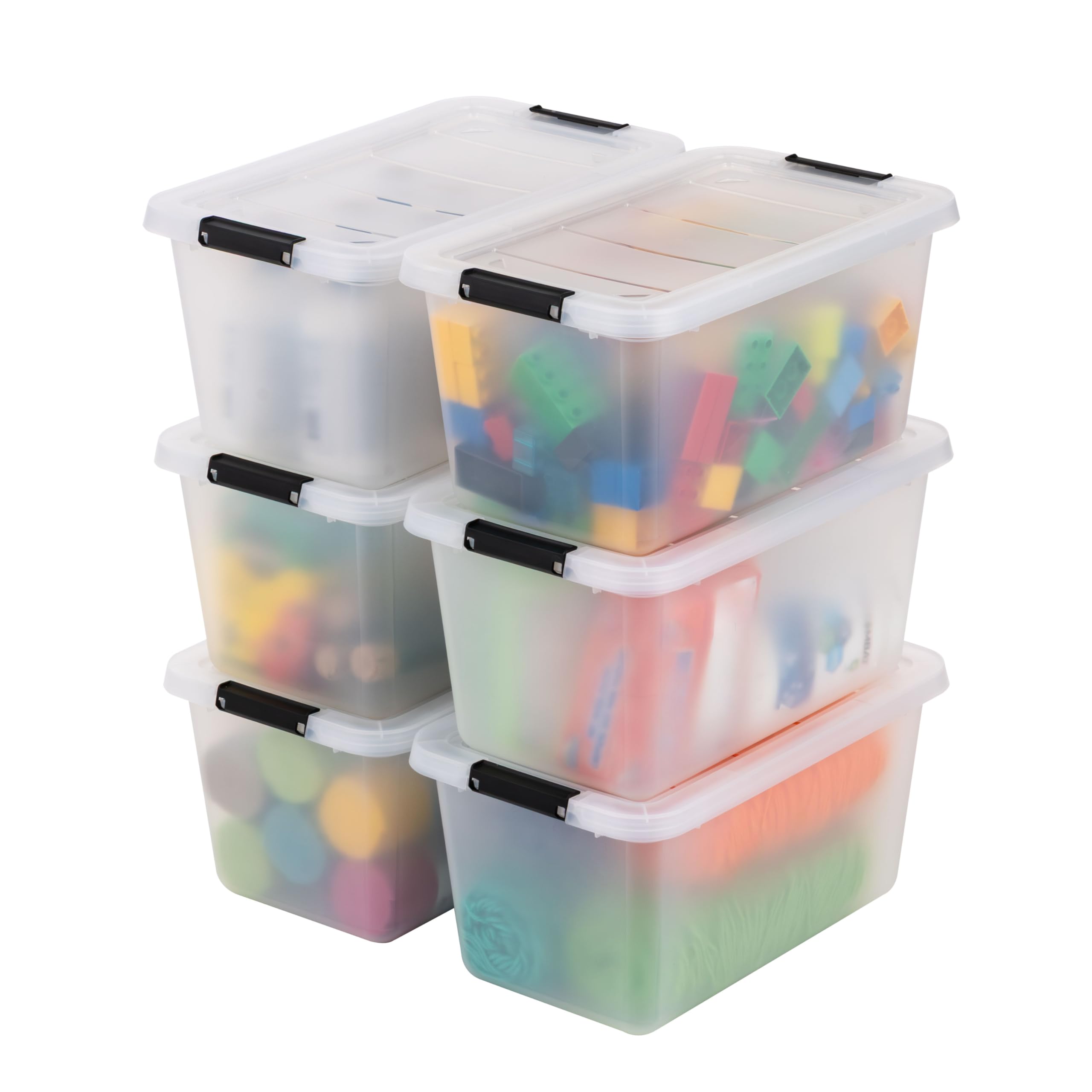 IRIS USA 6-Pack Clip Box with Latching Lids, 13 Quart Craft Storage Bins, Art & Writing Supply Containers for Home, Office & Cla