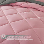 Cosybay Bed In A Bag Full Comforter Sets 7Pcs All Season Solid Down Alternative Bedding Sets Pink And Grey With Comforter, Pillo