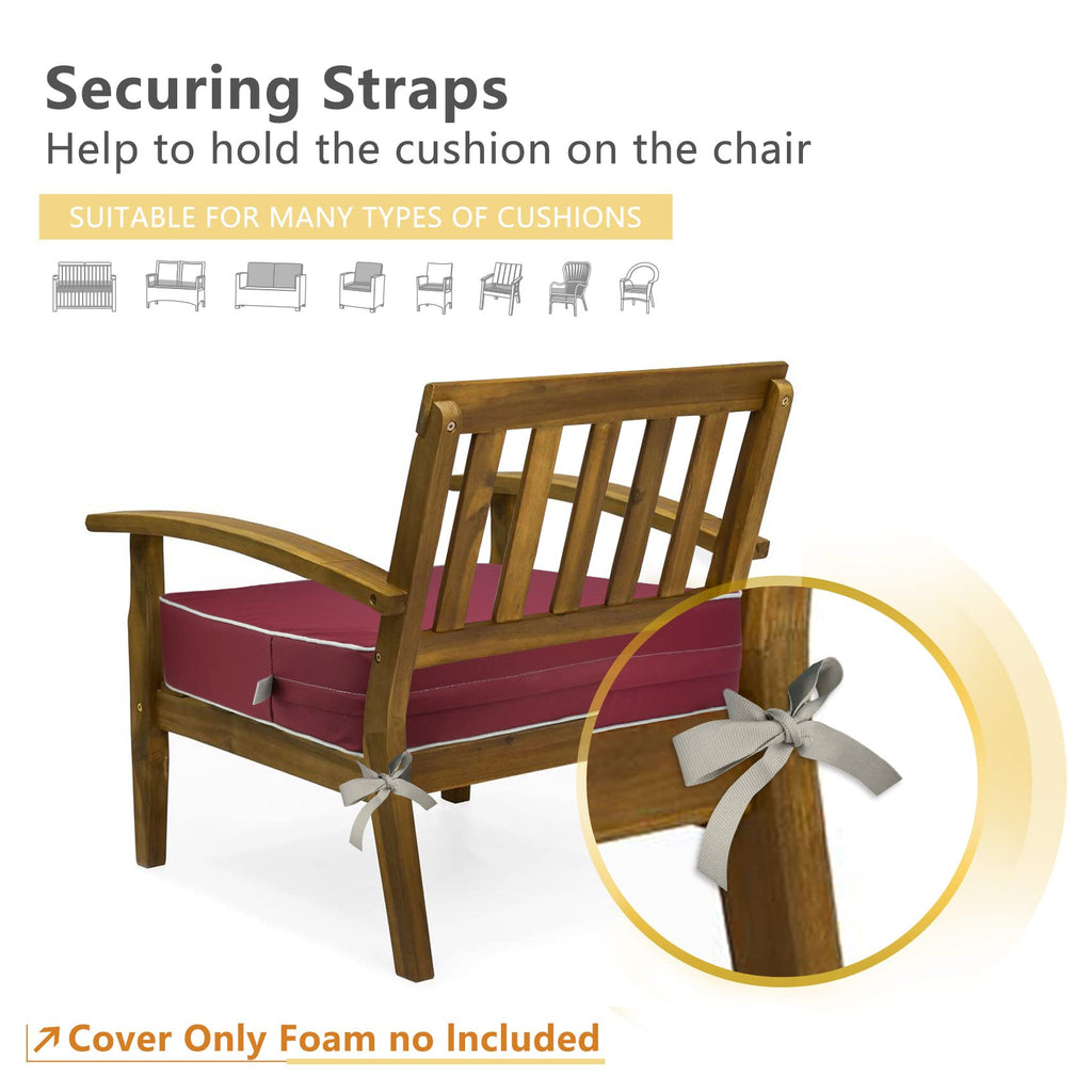Porch Shield Patio Chair Seat Cushion Covers Set 4 Waterproof Fade Resistant Outdoor Cushion Slipcovers 24 X 24 X 4 Inch, Burgun