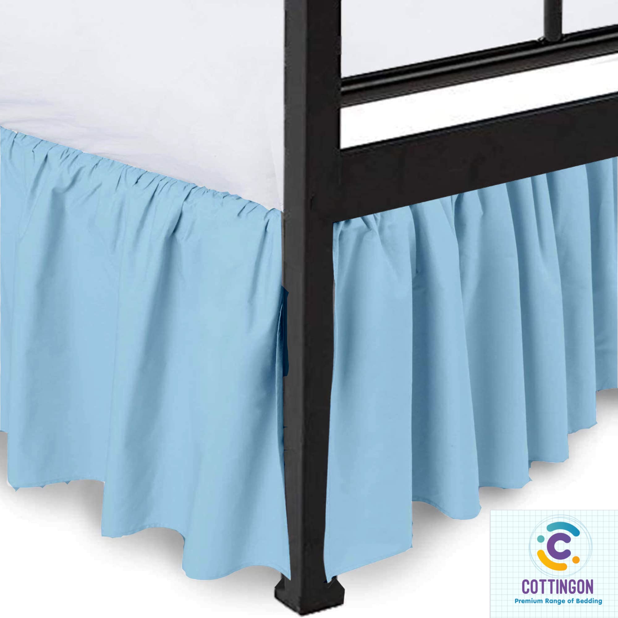 Ruffled Bed Skirt With Split Corners-Dust Ruffle - 14'' Drop 100% Microfiber Soft,Sheen & Luxurious Look - Bed Skirts (Light Blu