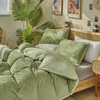 Clothknow Sage Green Comforter Set Full 3Pcs Green Fluffy Bedding Comforter Sets Velvet Comforter Full Soft Light Green Full Siz