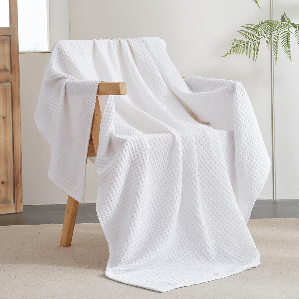 Phf Ultra Soft Waffle Weave Throw Blanket 50'X 60'- Washed Lightweight Breathable Cozy Woven Blanket For Bed - Aesthetic Decor For Couch Bedding Sofa Home Car - White