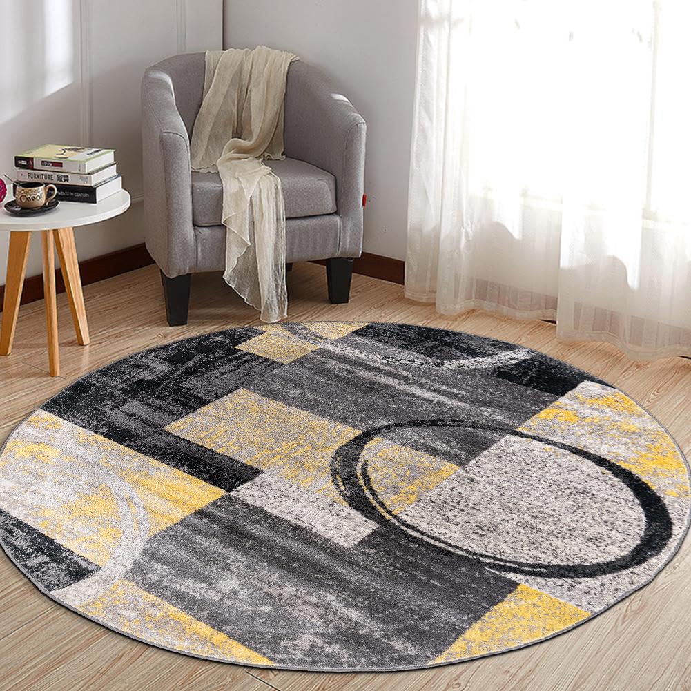 Rugshop Contemporary Abstract Circle Design Soft Area Rug 6' 6'' Round Yellow