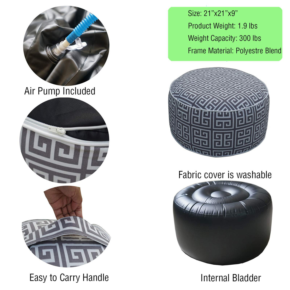 Kozyard Inflatable Stool Ottoman Used For Indoor Or Outdoor, Kids Or Adults, Camping Or Home (Affinity)