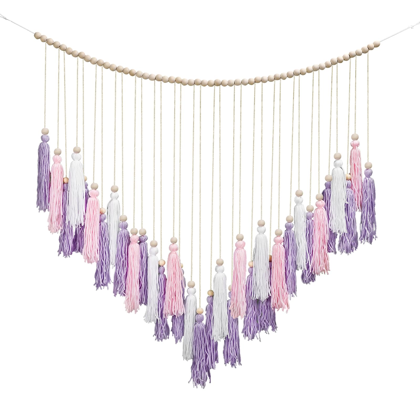 Luxbrand Pink & Purple Macrame Hanging Boho Wall d  cor, Large Tassel Wall Hanging with Wood Beads, Purple Wall Decor for Bedroo