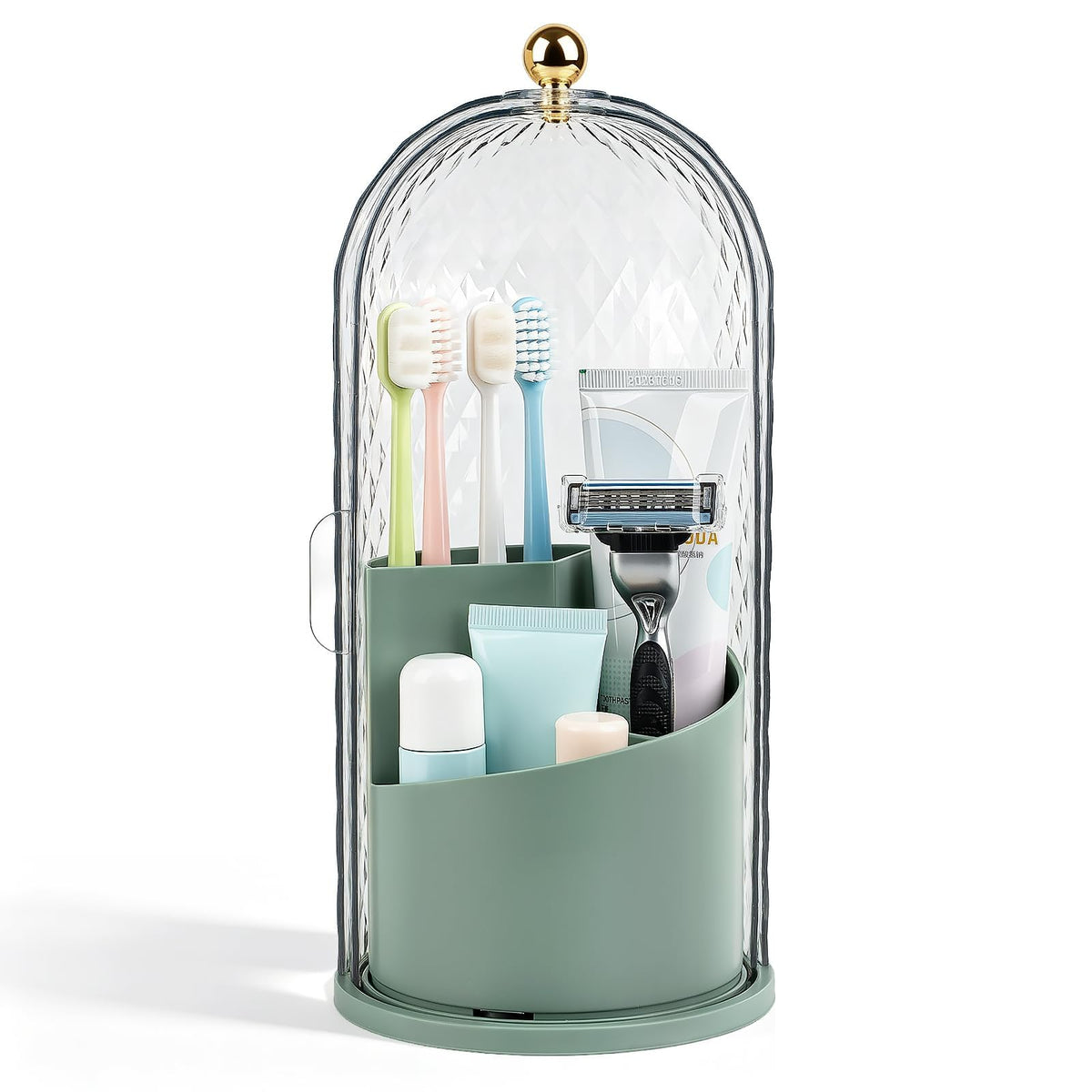 Toothbrush Holder with Cover for Bathroom Countertop, Organizer, Green