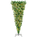 HAPPYGRILL 7.5FT Pre-Lit Upside Down Christmas Tree Snow Christmas Tree with 1100 Branch Tips, 400 LED Lights, 8 Lighting Modes,