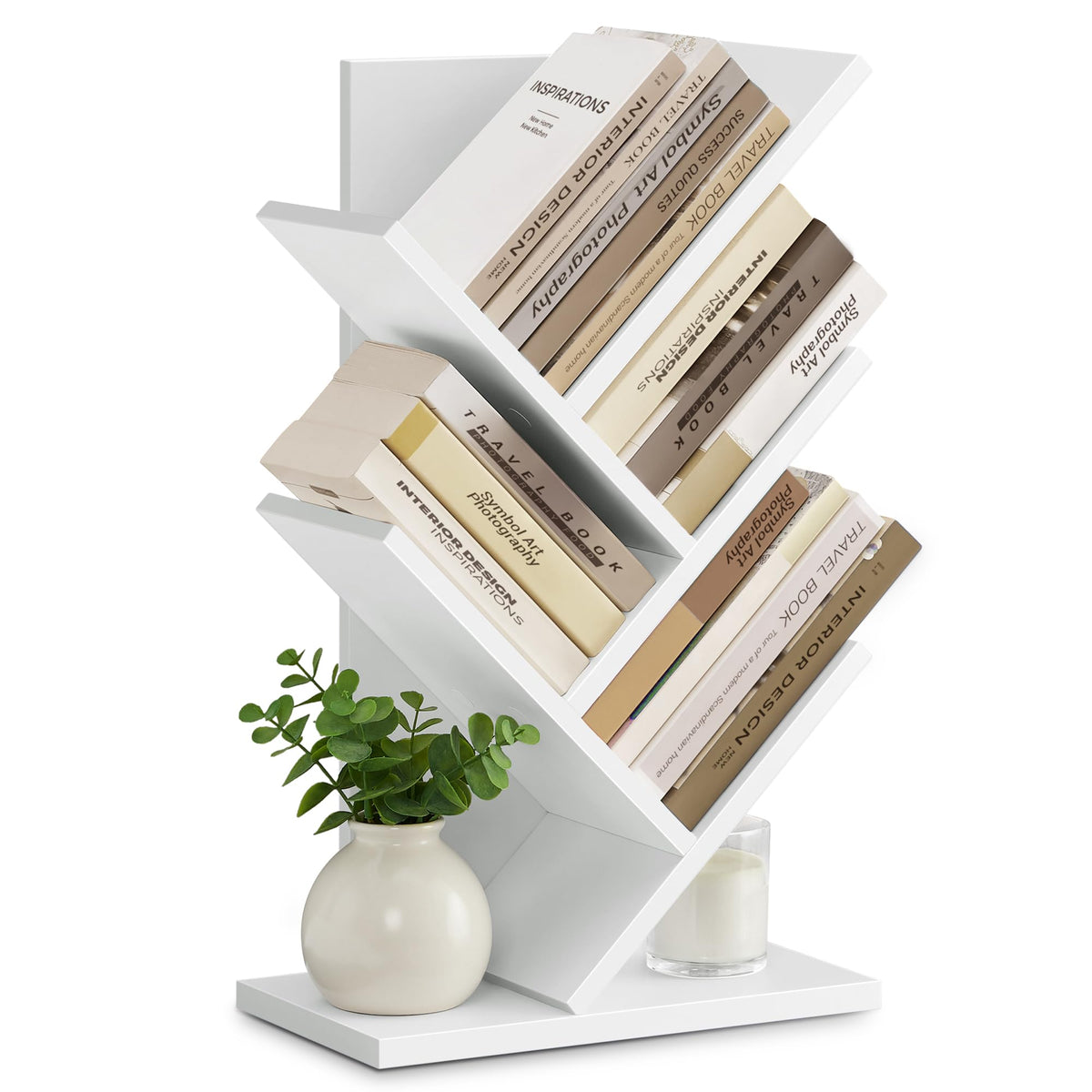 VASAGLE Tree Bookshelf, 5-Tier Bookcase, Small Bookshelf, Space-Saving Corner Shelf, Book Tree, Holds Books, CDs, Games, for Bed