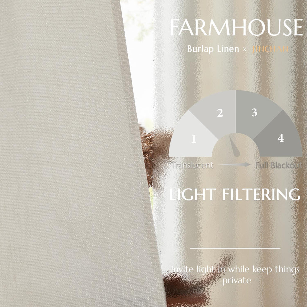 Jinchan Burlap Look Curtains 84 Inches Long Linen Textured Curtains For Living Room Light Filtering Farmhouse Curtains Rod Pocke