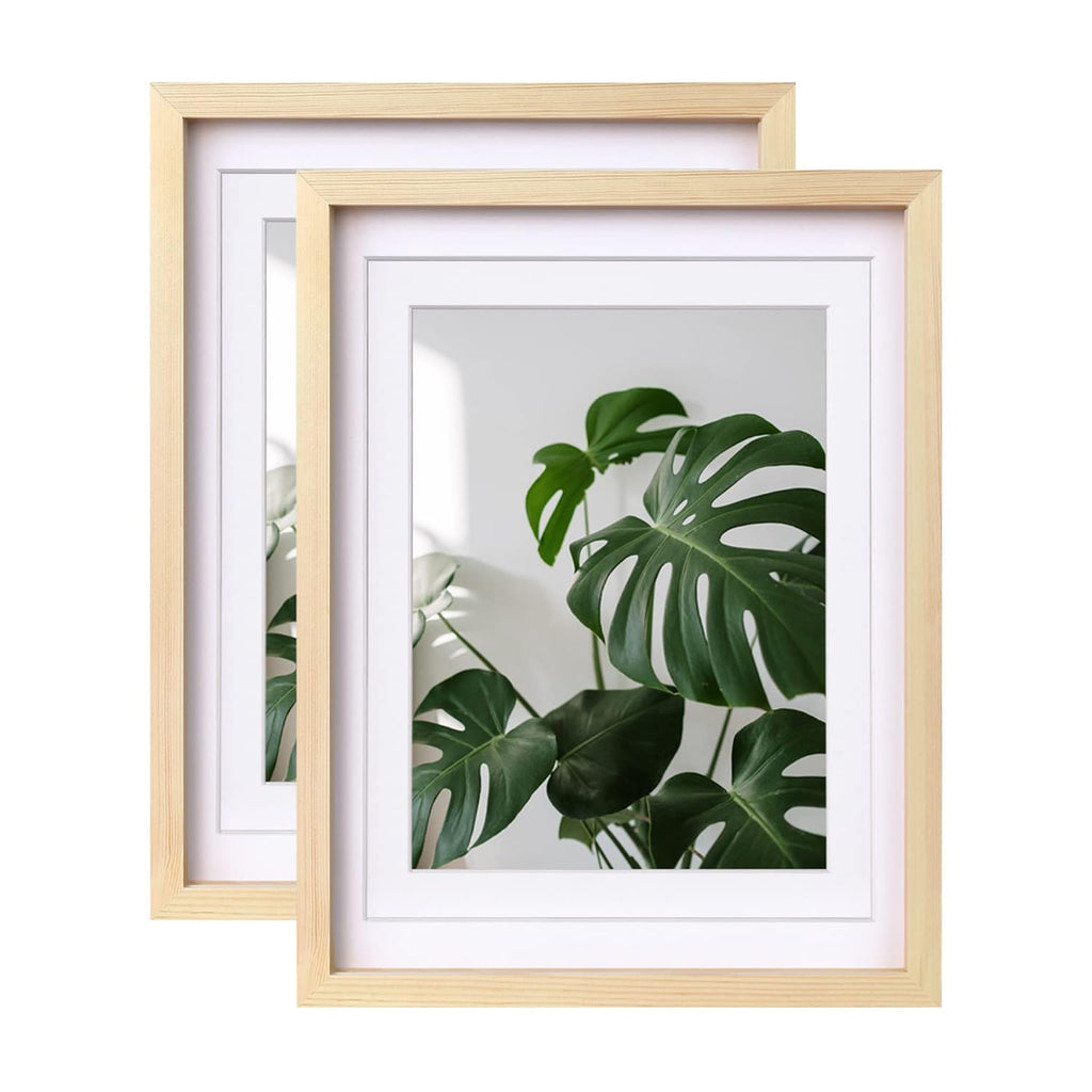Egofine 12x16 Picture Frames Natural Wood Set of 2 - Solid Wood Frames With Plexiglass Front, Display 9x12 or 11x14 with Mat for