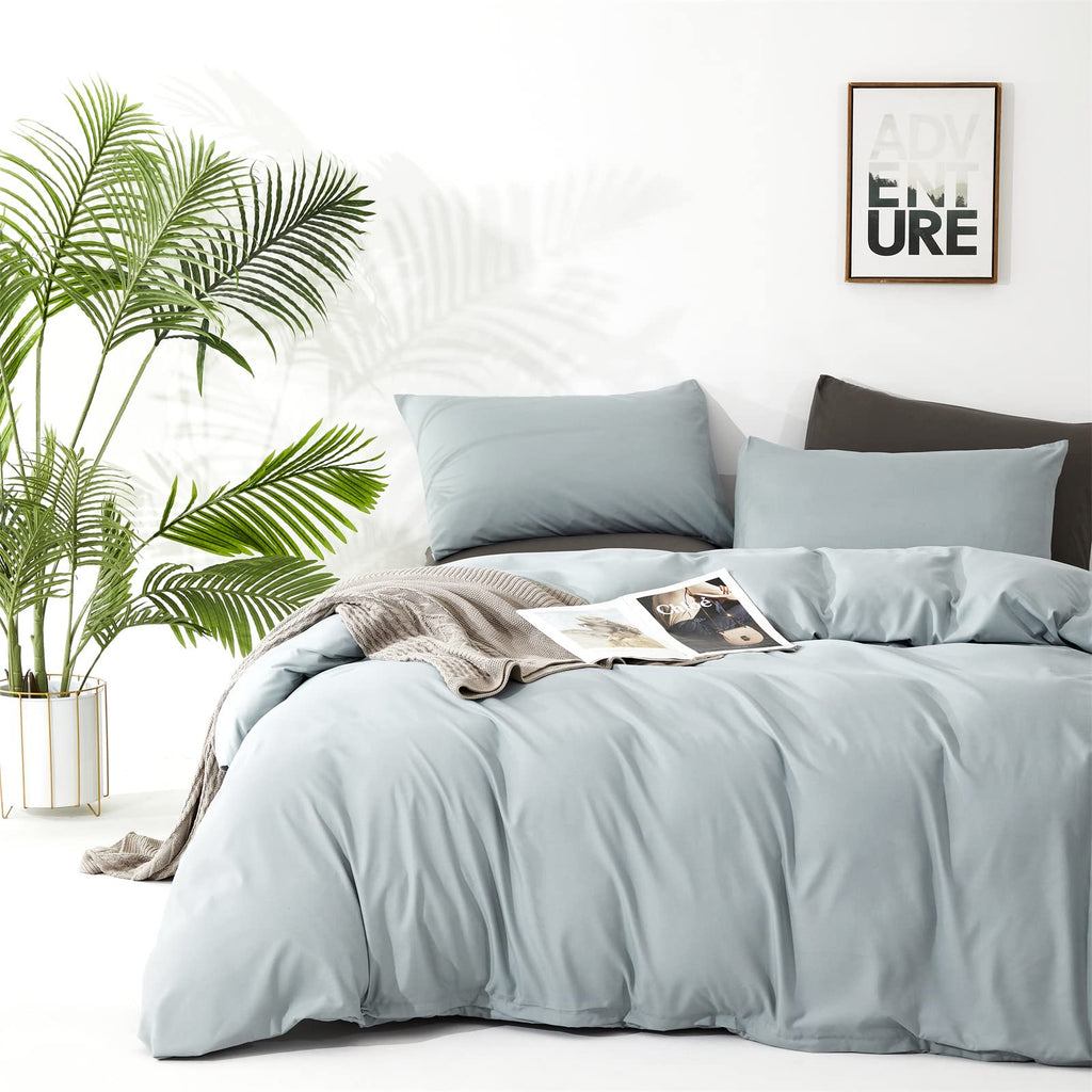 Clothknow Blue Comforter Set King 3Pcs Light Blue Bedding Comforter Sets Haze Blue King Comforter Soft Dusty Blue King Size Comf
