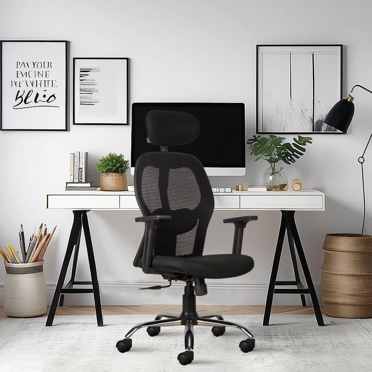 Cellbell C100 Tauras Mesh High Back Home & Office Chair/Study/Revolving/Desk Chair For Work From Home Metal Base Seat Height Adj