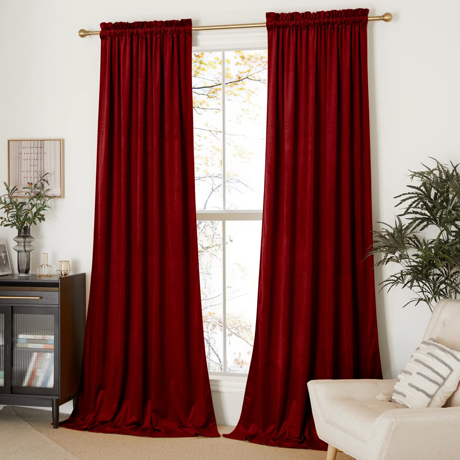 Nicetown Christmas Red Velvet Curtains And Drapes, Extra Long Elegant Wall Backdrop Drapes For Holiday Season Home Decoration (Set Of 2, Rod Pocket Design, 144 Inches Long)
