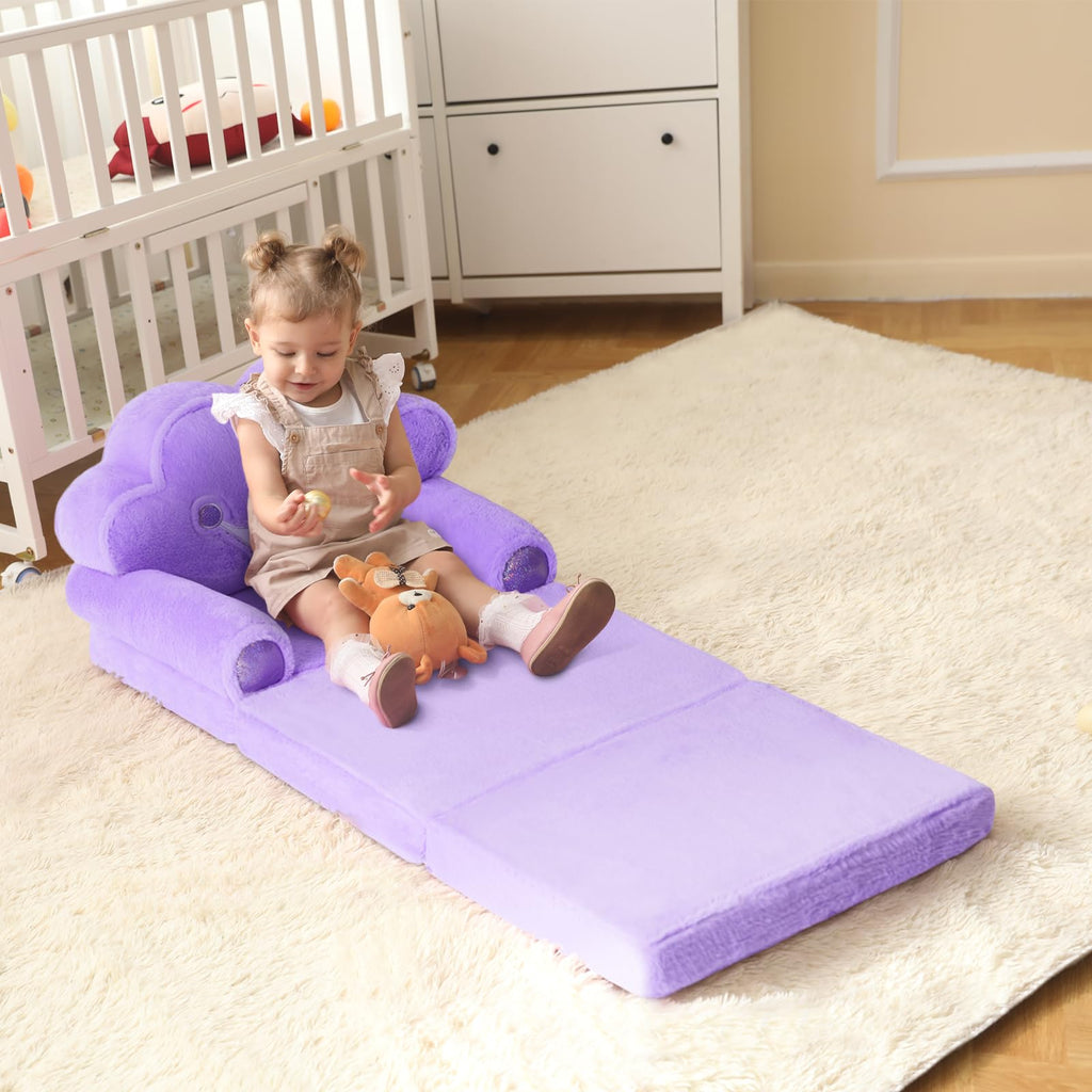 Moonbeeki Toddler Chair Comfy,Foldable Princess Kids Couch For Girl, Toddler Recliners For Kids Over 18 Months, Kids Sofa Bed Fold Out(Purple)