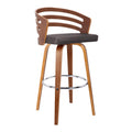 Armen Living Jayden Mid Century Modern Swivel Bar Stool for Kitchen Island Counter in Brown Faux Leather and Walnut Wood, 26'' S
