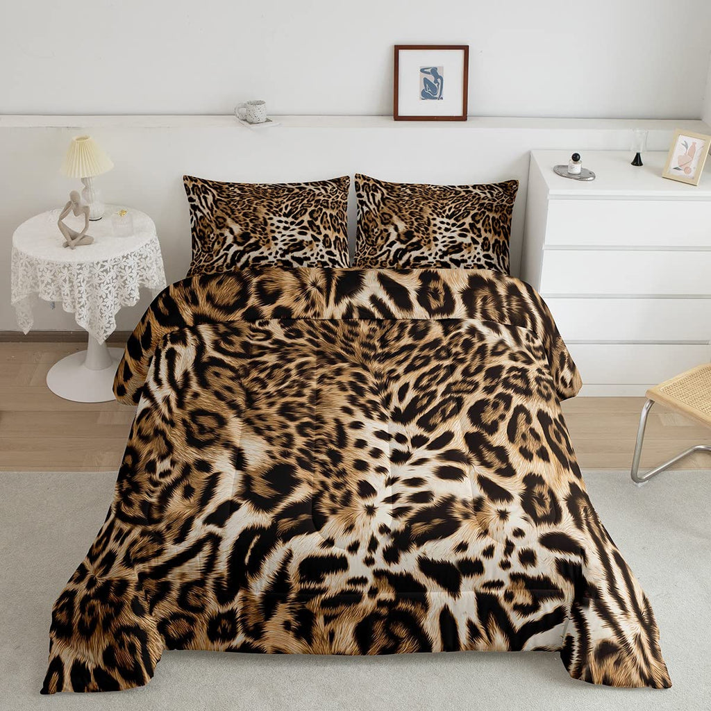 Feelyou Leopard Print Comforter Set Cheetah Print Bedding Set for Kids Boys Girls Wild Animal Print Comforter Leopard Fur Quilt 