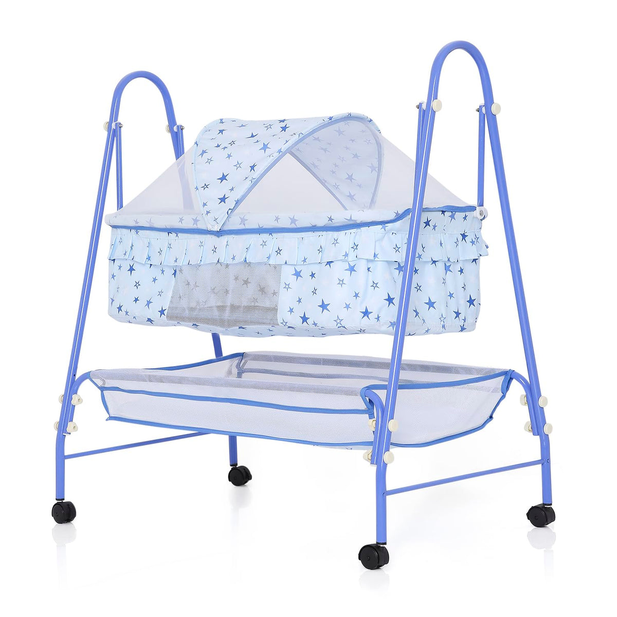 Infanto Eco New Born Baby Sleep Swing Cradle, Jhula, Palna, Bed, Baby Bedding with Mosquito Net and Storage Basket, Portable, Fo