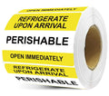 Yellow Self Adhesive Warning Shipping Mailing Labels/Stickers - 'Perishable Refrigerate Upon Arrival Open Immediately' For Shi