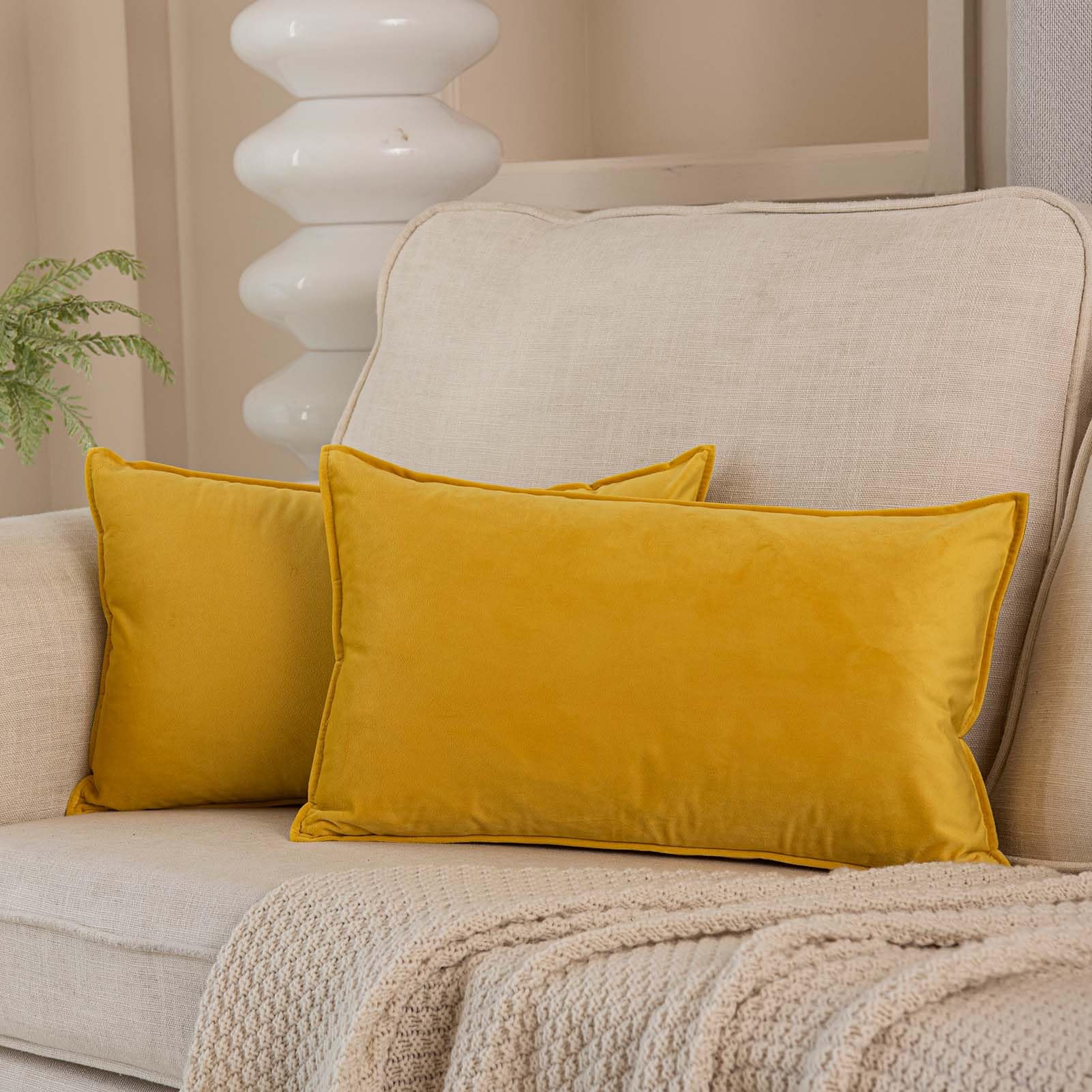Juspurbet Lemon Decorative Lumbar Velvet Throw Pillow Covers 12X20 Inch Set Of 2,Broadside Soft Cushion Case With Invisible Zipp
